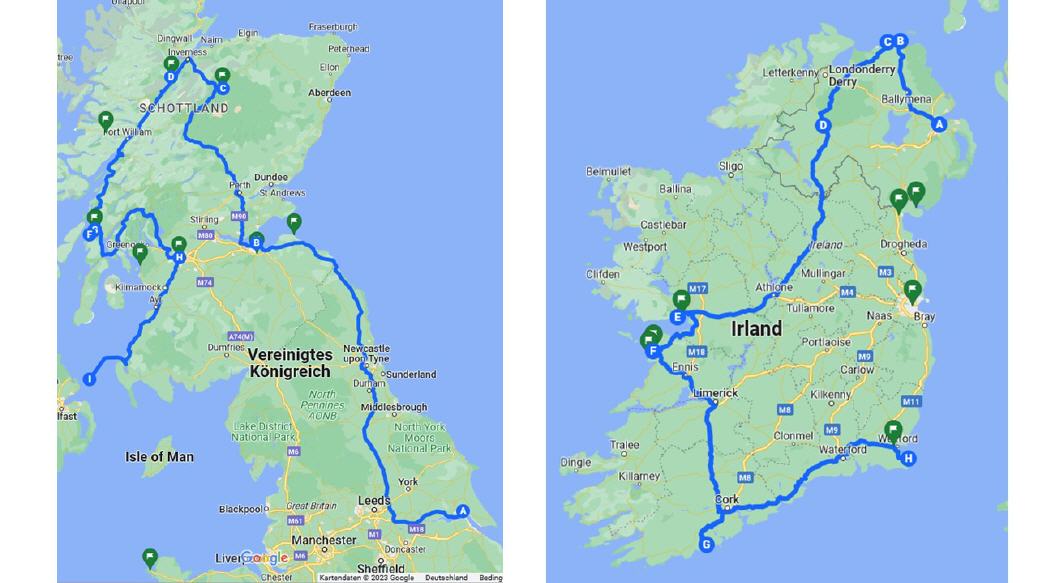 Grobe Routenplanung durch Schottland und Irland